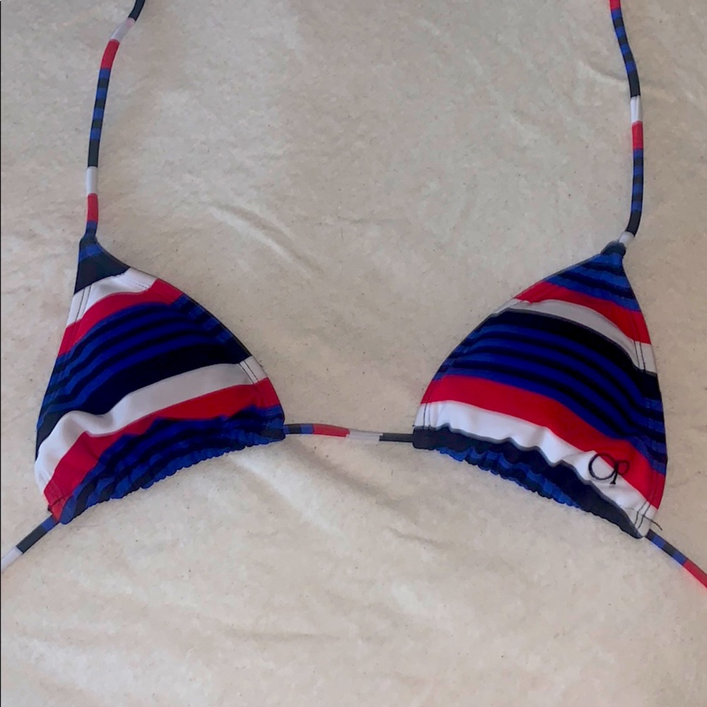 Blue, Black, Red & White Striped Bikini Top